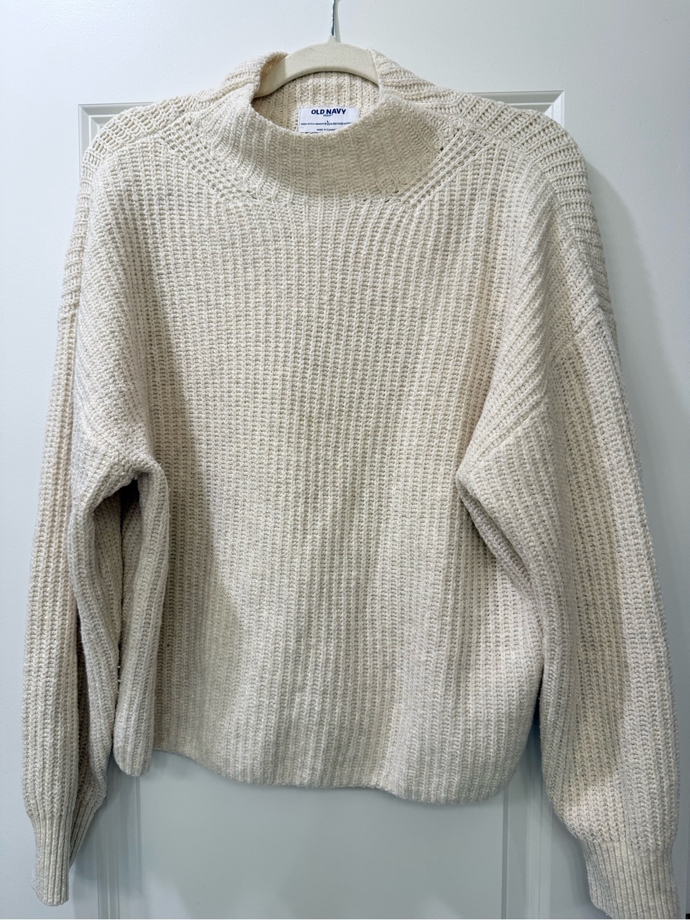 Old Navy Cream Chunky Knit Mock Neck Sweater